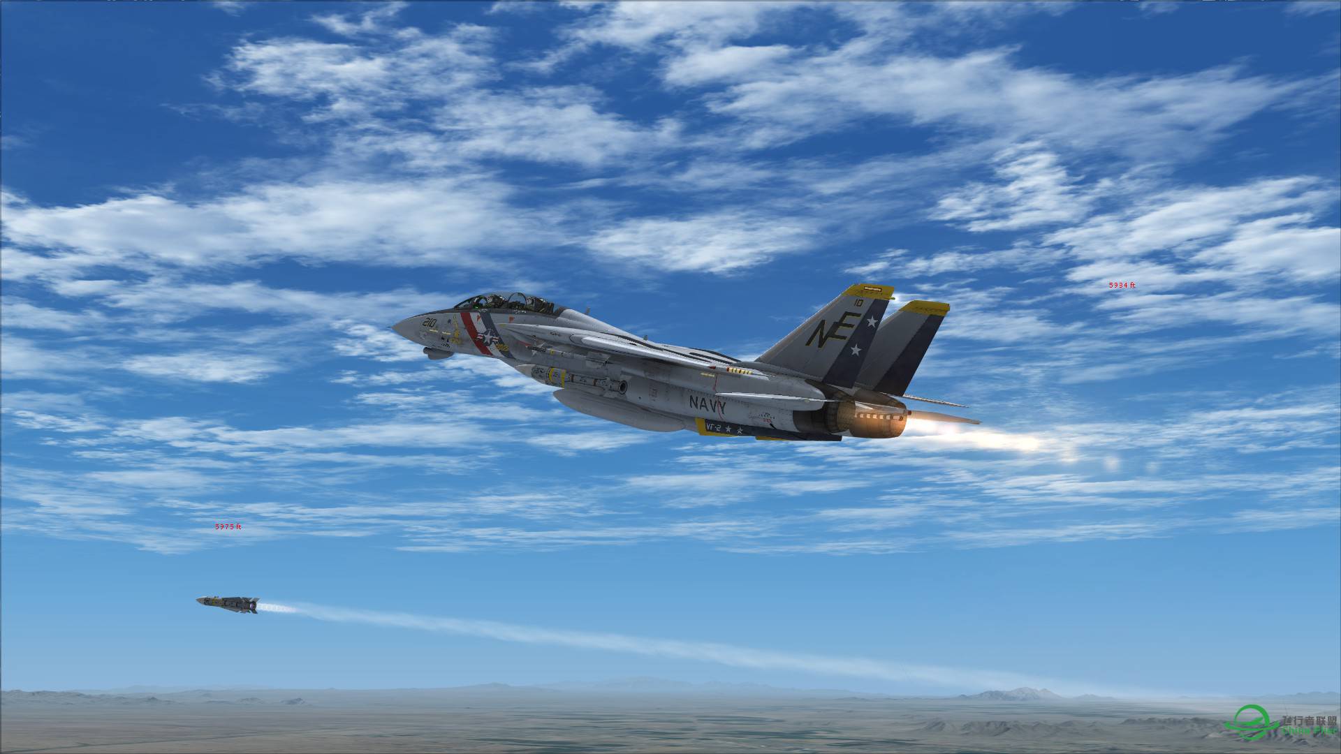 F-14雄猫发射AIM54不死鸟导弹击落靶机-9993 