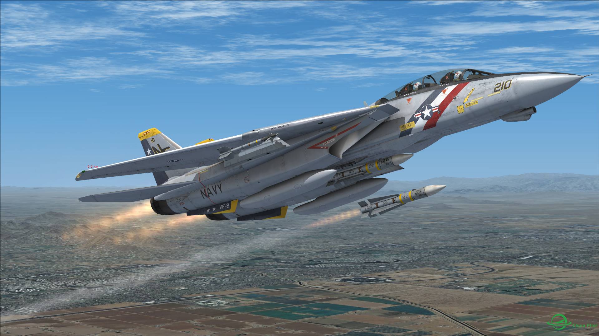 F-14雄猫发射AIM54不死鸟导弹击落靶机-4744 