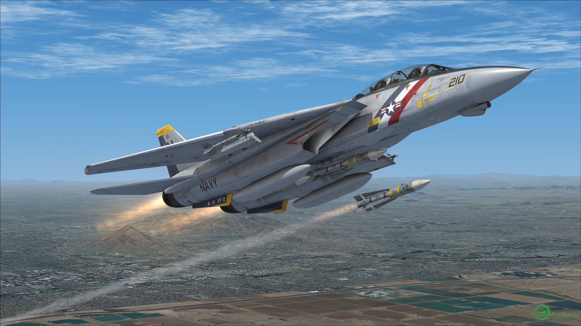 F-14雄猫发射AIM54不死鸟导弹击落靶机-789 