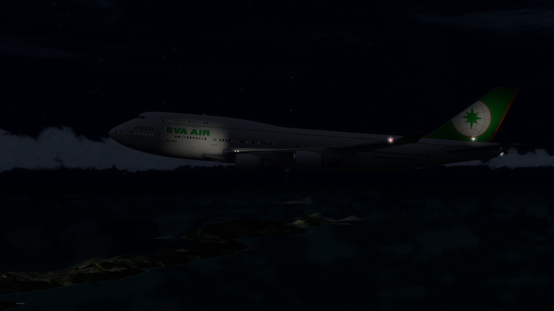 长荣航空747-45EM VHHX-VHHX夜间飞行-7387 