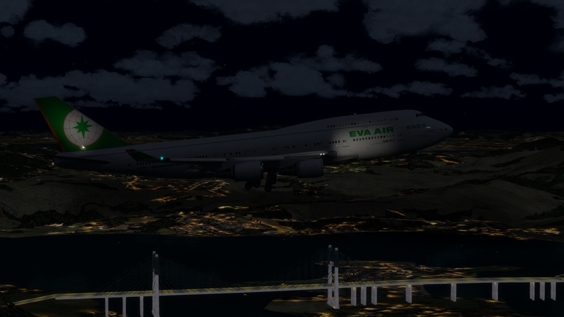长荣航空747-45EM VHHX-VHHX夜间飞行-3693 