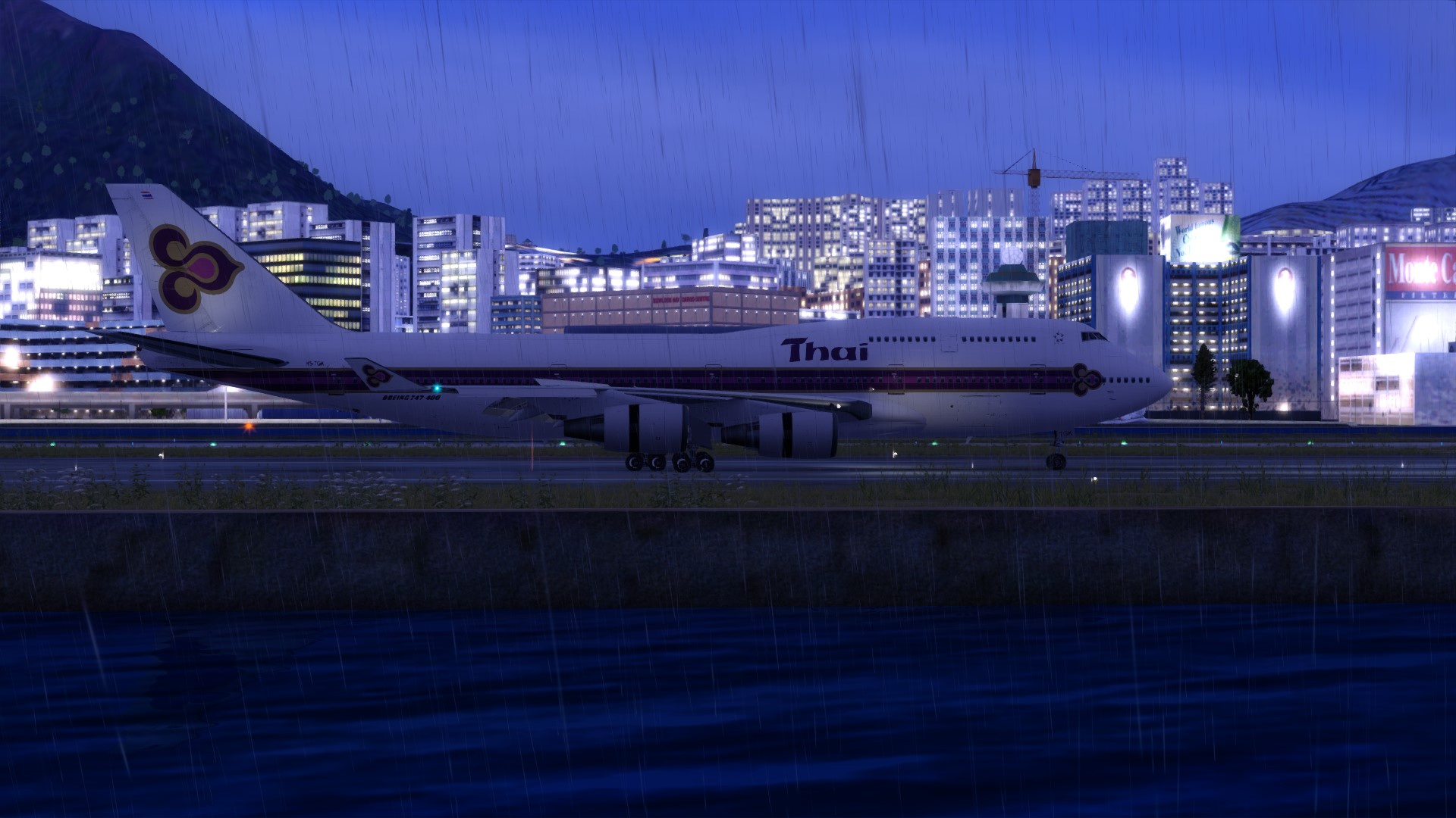 泰航747-4D7降落启德机场-6911 