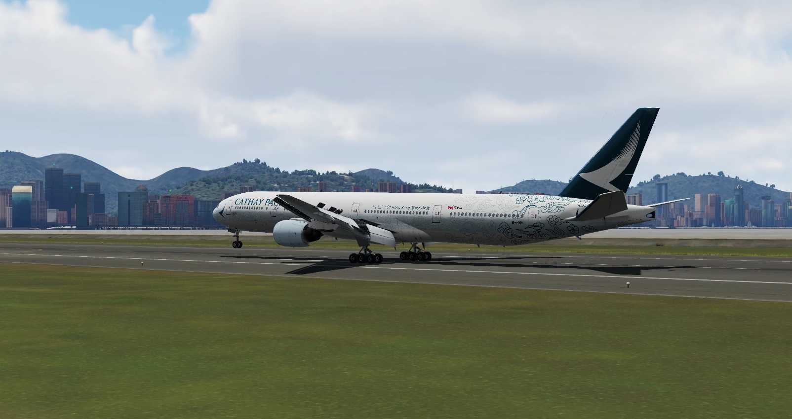 Prepar3Dv5 国泰航空777-300大横风降落香港启德国际机场-7484 